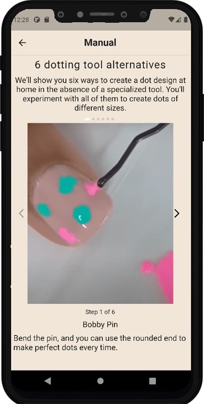 Section with instructions in the application for the nail industry