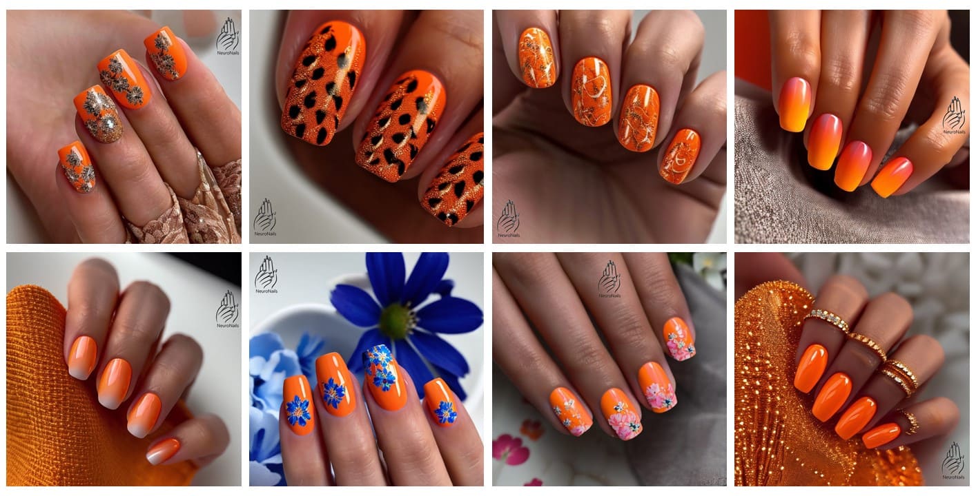 Оранжевый дизайн ногтей