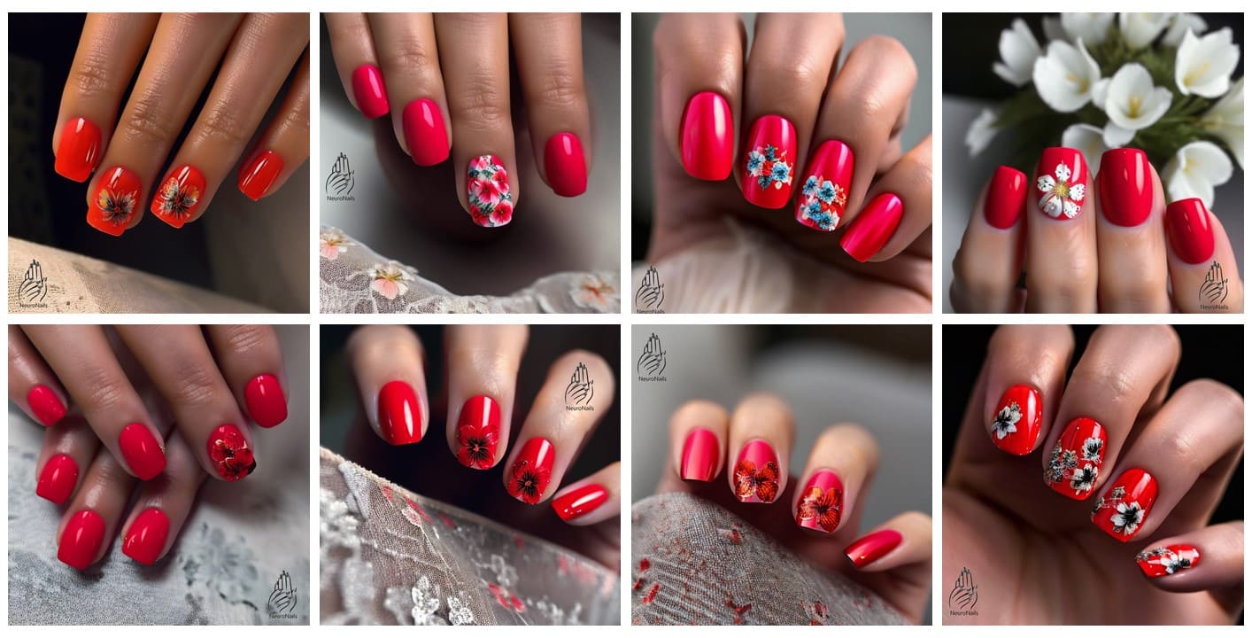 Red Floral Nails Photo