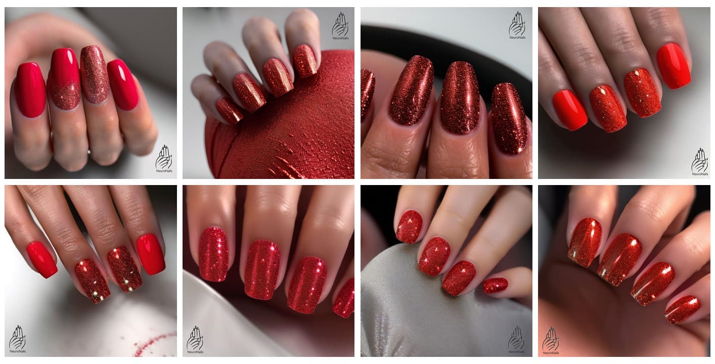 Red Nails with Glitter Photo
