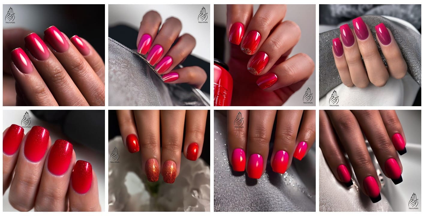Red Gradient Nails Design Photos