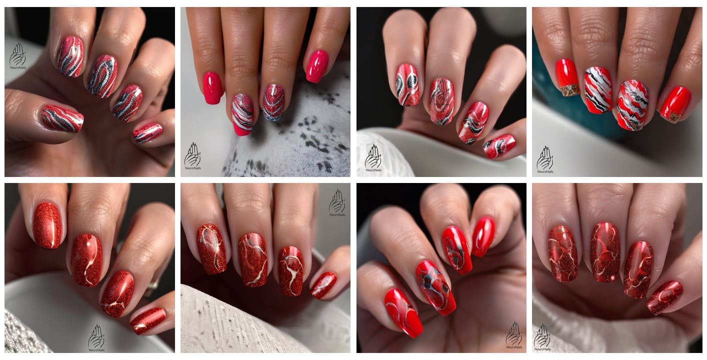 Red Marble Nails Designs Photo