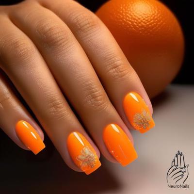 Неоновый дизайн с оранжевым фоном ногтей и узорами