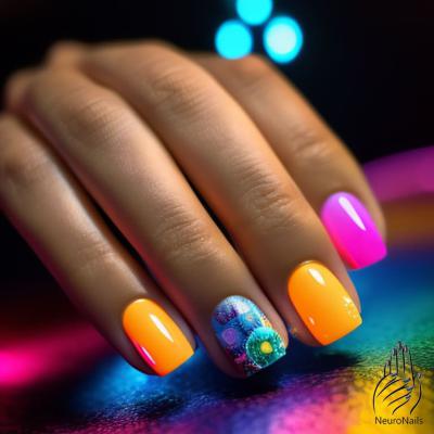 Разноцветный неоновый дизайн ногтей от NeuroNails