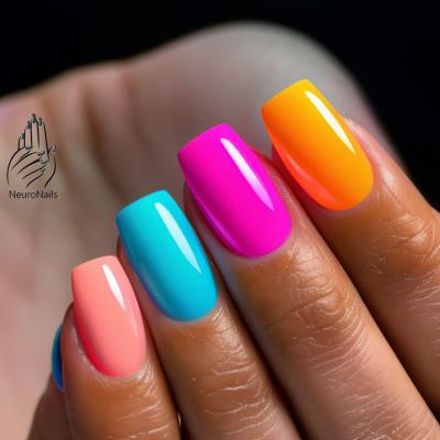 Разноцветный неоновый дизайн ногтей