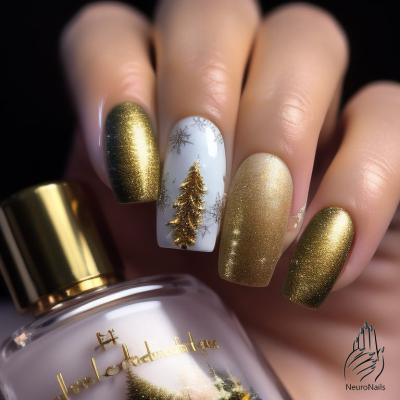 Gold nails with decorations