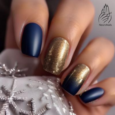 Gold and dark blue tones on nails