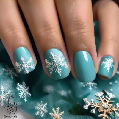 Large snowflakes on green nails