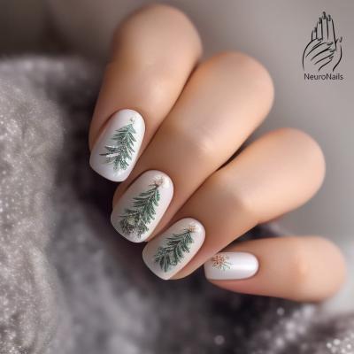 Green spruce on light nails
