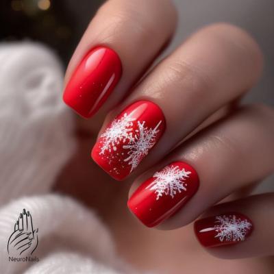 Snowflakes on red nails