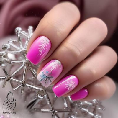 Pink manicure with winter pattern