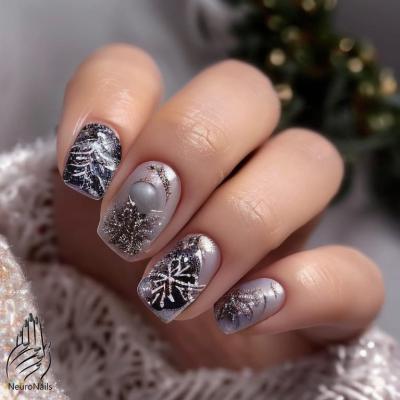 Matte nails with snowflakes