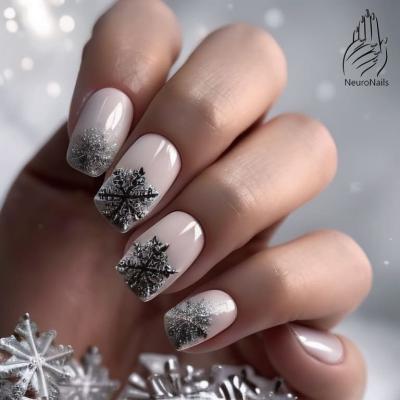 nowflake pattern on light nails