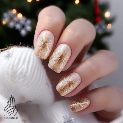 Winter manicure with gilded snowflakes