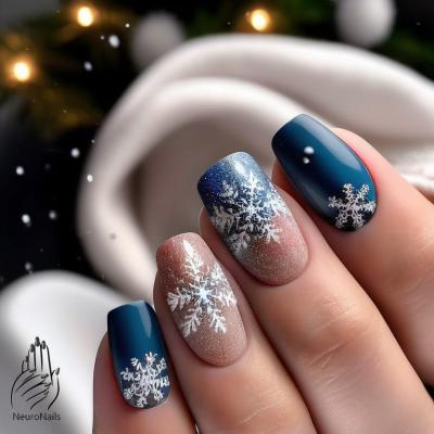 Gradient winter manicure with snowflakes