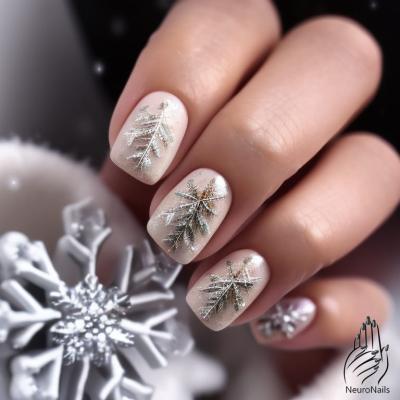Christmas trees on a beige manicure