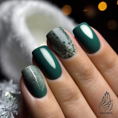 Winter design with green nails in frost