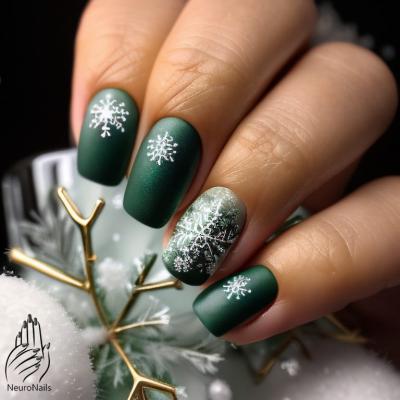Snowflakes on green nails
