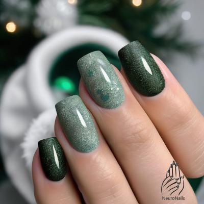 Green nail design with frost effect