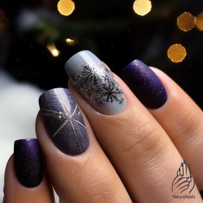 Snowflakes on dark nails