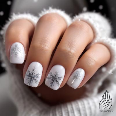 Snowflakes on snow-white nails