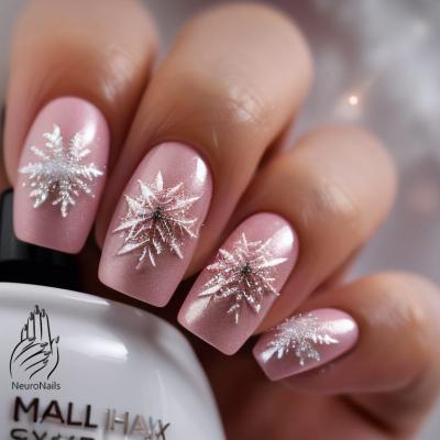 Silver star patterns on pink nails