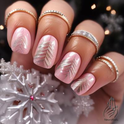 Beige nails with silver herringbones