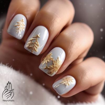 Gilded Christmas trees on beige nails