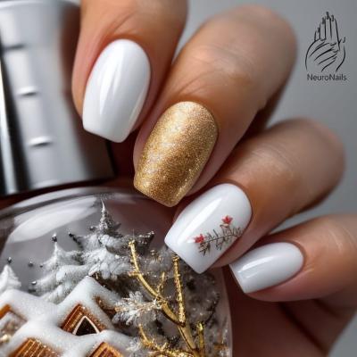 Winter nail design with white and gold finish