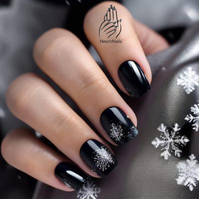 White snowflakes on black nails