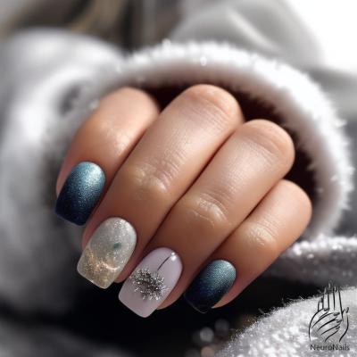 Дизайн с зимними узорами на ногтях