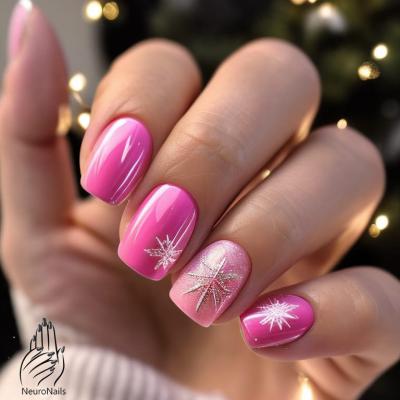 Розовые ногти со снежинками