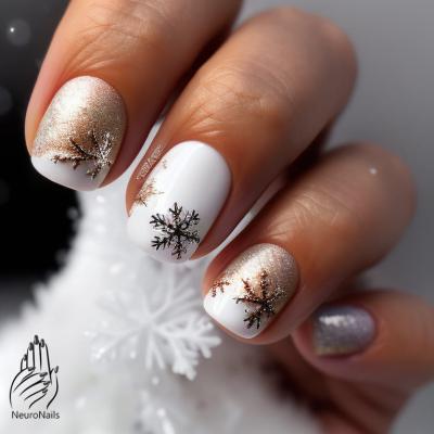Снежинки на бежевых ногтях