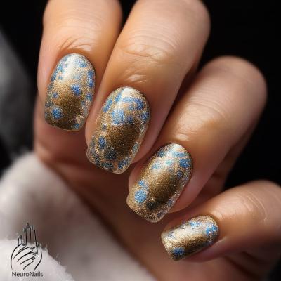 Зимний дизайн ногтей с синими снежинками