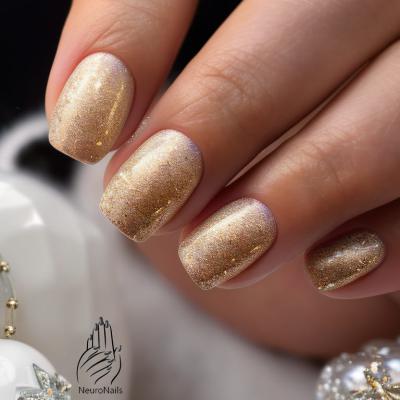 Зимний дизайн ногтей с золотистым градиентом