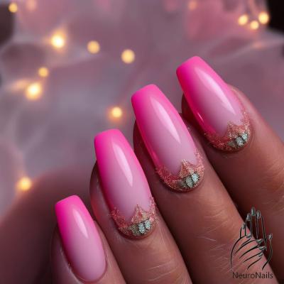 Neon manicure with decorations and pink gradient