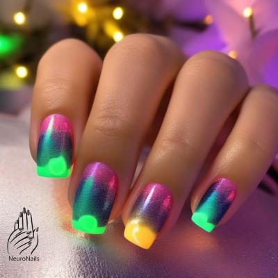 Neon manicure with multicolor gradient