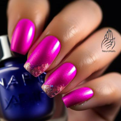 Neon manicure raspberry shade with patterns