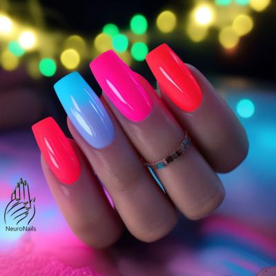 Neon manicure in red and blue shades