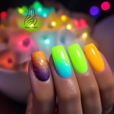 Neon manicure with different colors on nails