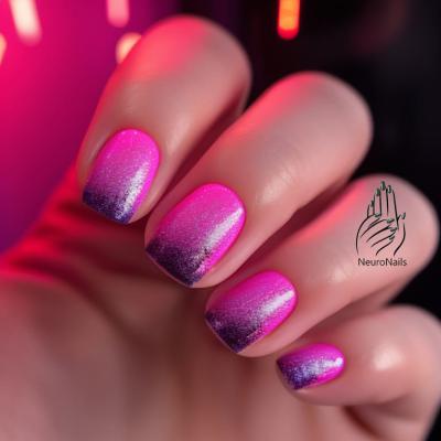 Neon manicure with a gradient from crimson to black