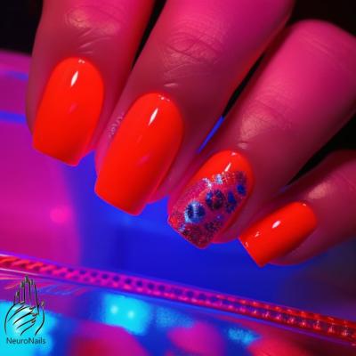 Scarlet neon nail design with pattern