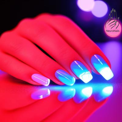 Neon nails reflecting off the table surface - image by NeuroNails
