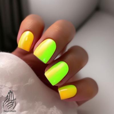 Neon nail design: yellow and orange background