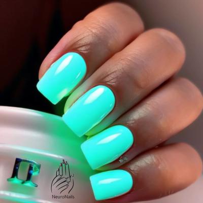 Neon turquoise nail design