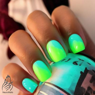 Neon nail design in shades of green by NeuroNails