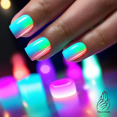 Neon nail designs with green, red and blue shades