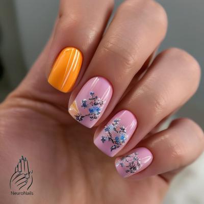 Оранжево-розовый летний дизайн с цветочным узором