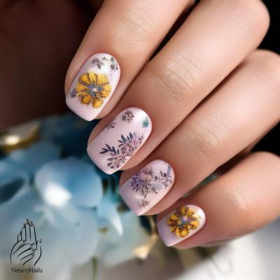 Бежевые ногти с летним цветочным узором
