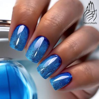Голубые прозрачные ногти с пузырьками воды